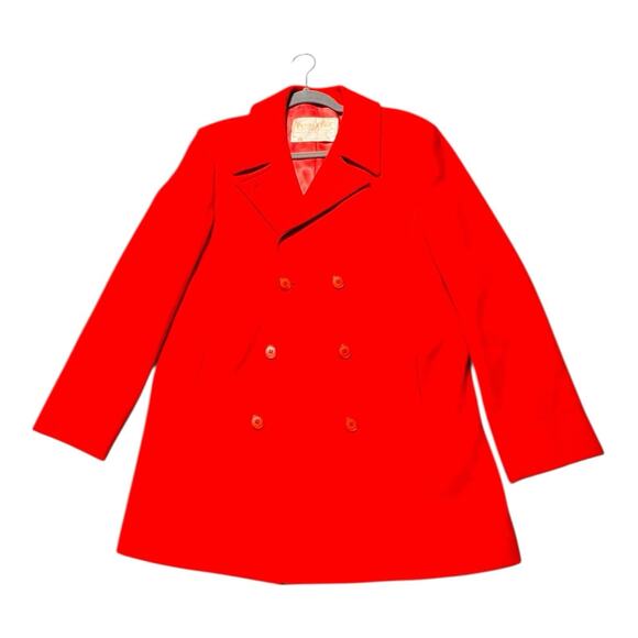 Vtg Pendleton Women 12 Double Breasted Pea Coat USA Red Wool 90’s - Picture 1 of 12